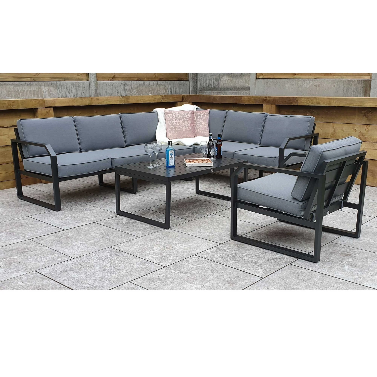 Alarna Grey Aluminium Corner Sofa Set With Single Chair 1 Alarna Grey Aluminium Corner Sofa Set With Single Chair