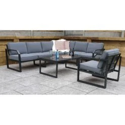 Alarna Grey Aluminium Corner Sofa Set With Single Chair 13 Alarna Grey Aluminium Corner Sofa Set With Single Chair -Garden Furniture Sales alarna grey aluminium corner sofa set with single chair p78597 135366 zoom