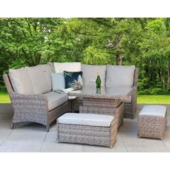 Alexandra Grey Rattan Corner Sofa Dining Set With Lift Table