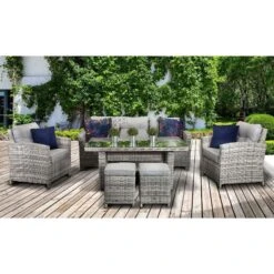 Amy Grey Rattan 7 Seater Sofa Dining Set