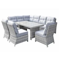 Amy Grey Rattan Corner Sofa Dining Set With 3 Chairs -Garden Furniture Sales amy grey rattan corner sofa dining set with 3 chairs p78383 133548 zoom