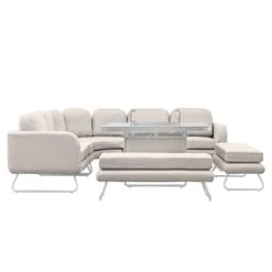 Ancona Linen Dining Set With Fire Pit Table