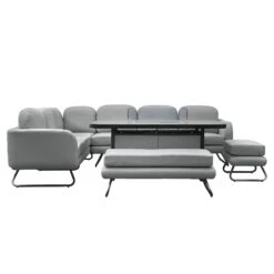 Ancona Slate Rectangular Dining Set With Fire Pit Table