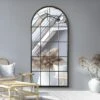 Arcus Antique Black Framed Arched Window Leaner/Wall Mirror