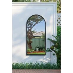 Arcus Black Metal Framed Arched Garden Wall Mirror - 120x60cm