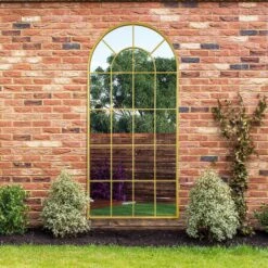 Arcus Gold Framed Arched Window Style Garden Mirror