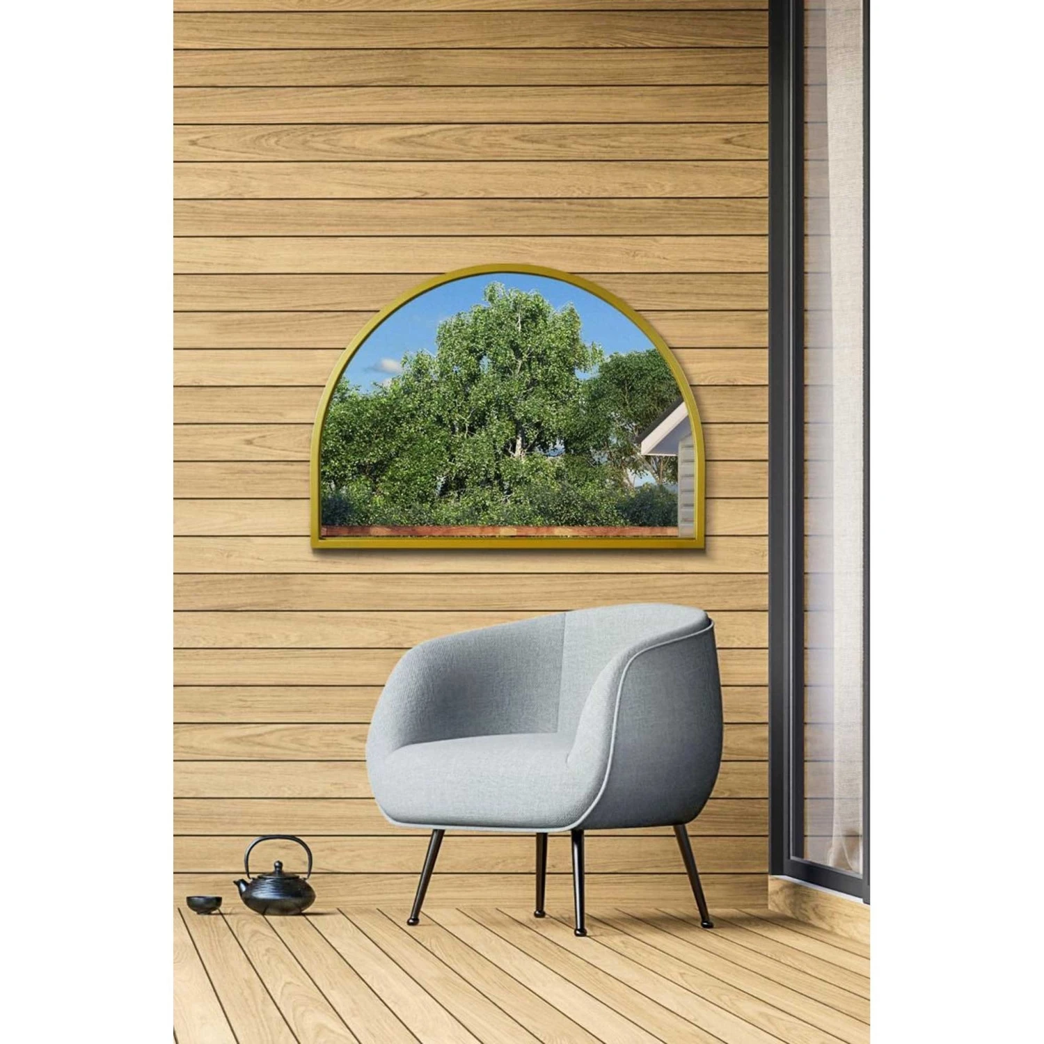 Arcus Gold Metal Framed Arched Garden Wall Mirror - 125x90cm 1 Arcus Gold Metal Framed Arched Garden Wall Mirror - 125x90cm