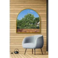 Arcus Gold Metal Framed Arched Wall Garden Mirror - 100x100cm