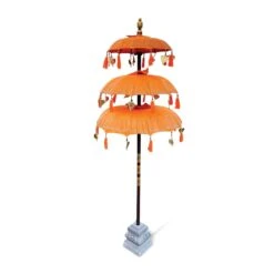 Bali Ceremonial Triple Parasol Orange & Gold