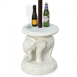 Bali Elephant Parasol Base With Drinks Table
