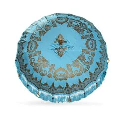 Bali Large Sun Parasol Blue And Gold 2.5m (With Pole Joint)