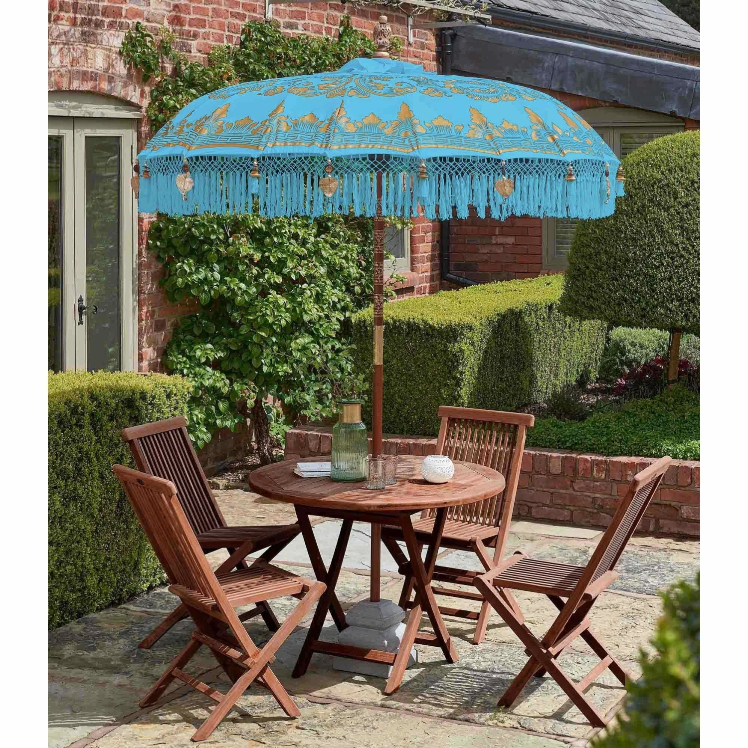 Bali Sun Parasol Blue And Gold 2m (With Pole Joint) 1 Bali Sun Parasol Blue And Gold 2m (With Pole Joint)