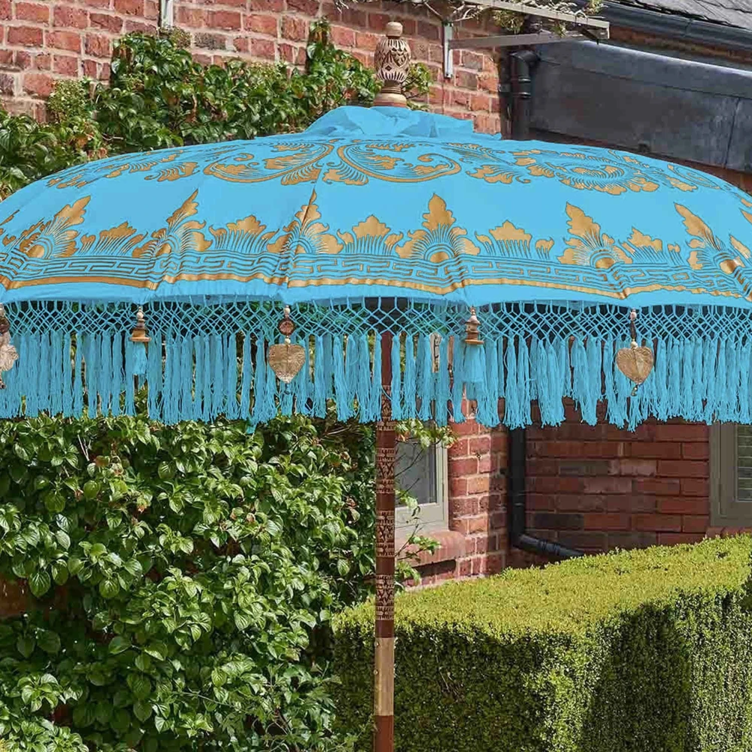 Bali Sun Parasol Blue And Gold 2m (With Pole Joint) 2 Bali Sun Parasol Blue And Gold 2m (With Pole Joint) - Image 2