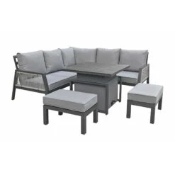 Bettina Grey Aluminium Corner Sofa Dining Set With 2 Benches