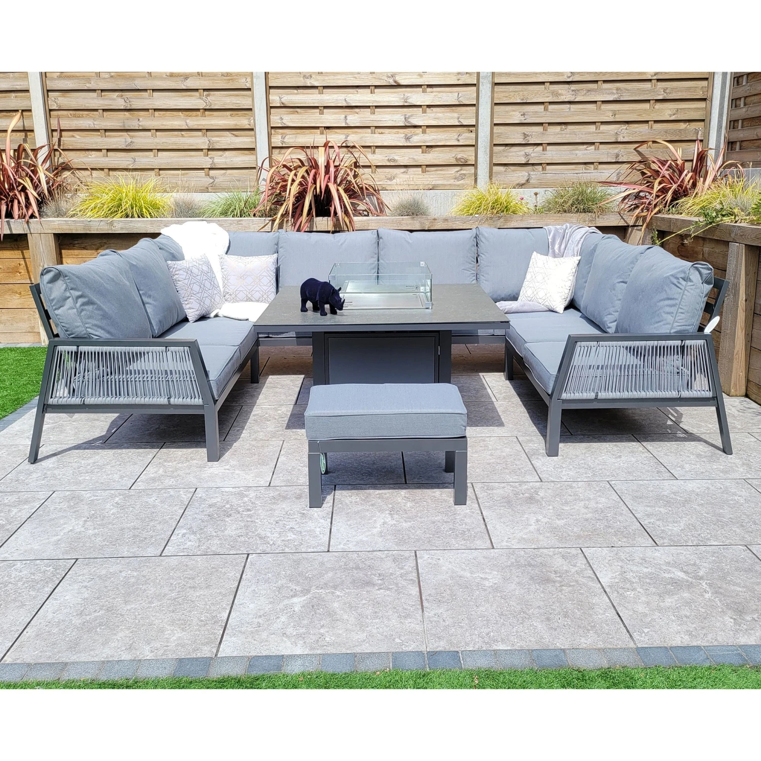 Bettina Grey U Shaped Dining Sofa Set With Gas Fire Pit Table & Stool 1 Bettina Grey U Shaped Dining Sofa Set With Gas Fire Pit Table & Stool