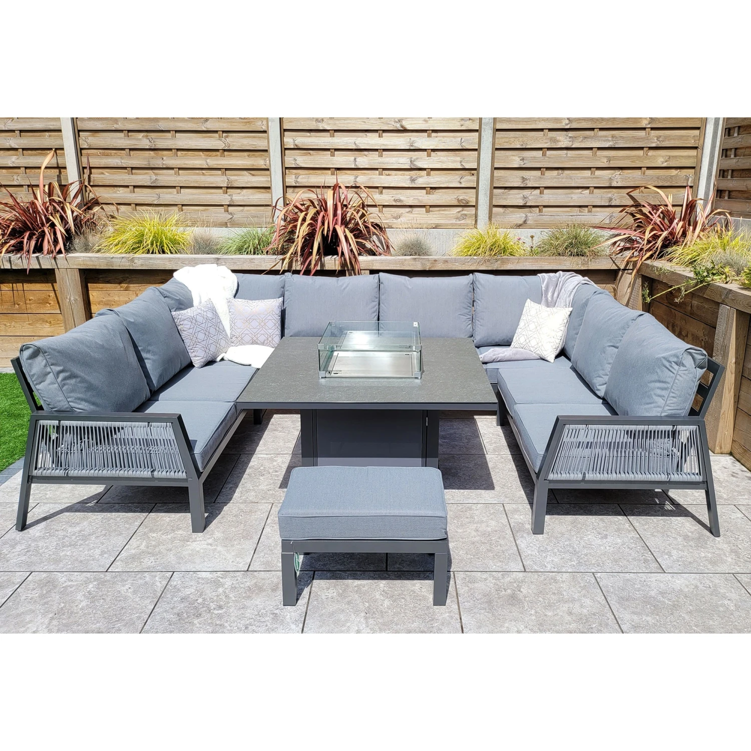 Bettina Grey U Shaped Dining Sofa Set With Gas Fire Pit Table & Stool 2 Bettina Grey U Shaped Dining Sofa Set With Gas Fire Pit Table & Stool - Image 2