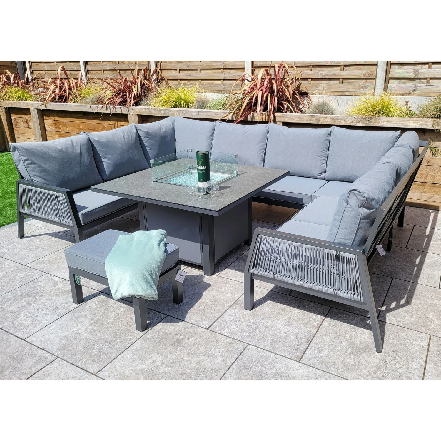 Bettina Grey U Shaped Dining Sofa Set With Gas Fire Pit Table & Stool 3 Bettina Grey U Shaped Dining Sofa Set With Gas Fire Pit Table & Stool - Image 3