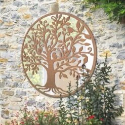 Bird Tree Design Round Garden Mirror