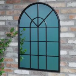 Black Metal Round Arched Garden Mirror