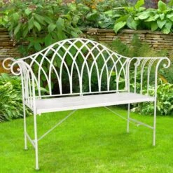 Brand New Garden Bench Rustic Metal White