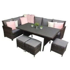 Charlotte Grey Rattan Corner Sofa Dining Set With Wood Effect Table -Garden Furniture Sales charlotte grey rattan corner sofa dining set with wood effect table p78386 133571 zoom