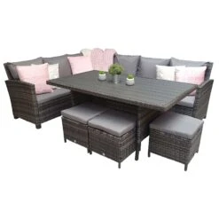 Charlotte Grey Rattan Corner Sofa Dining Set With Wood Effect Table -Garden Furniture Sales charlotte grey rattan corner sofa dining set with wood effect table p78386 133572 zoom