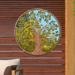 Chelsea Metal Round Shaped Bronze/Colour Tree Garden Mirror