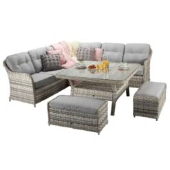 Constance Silver Grey Rattan Corner Sofa Dining Set -Garden Furniture Sales constance silver grey rattan corner sofa dining set p78390 133616 zoom