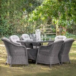 Corse Grey Rattan 6 Seater Oval Dining Set