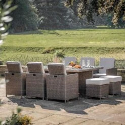 Corse Natural Rattan 10 Seater Cube Dining Set