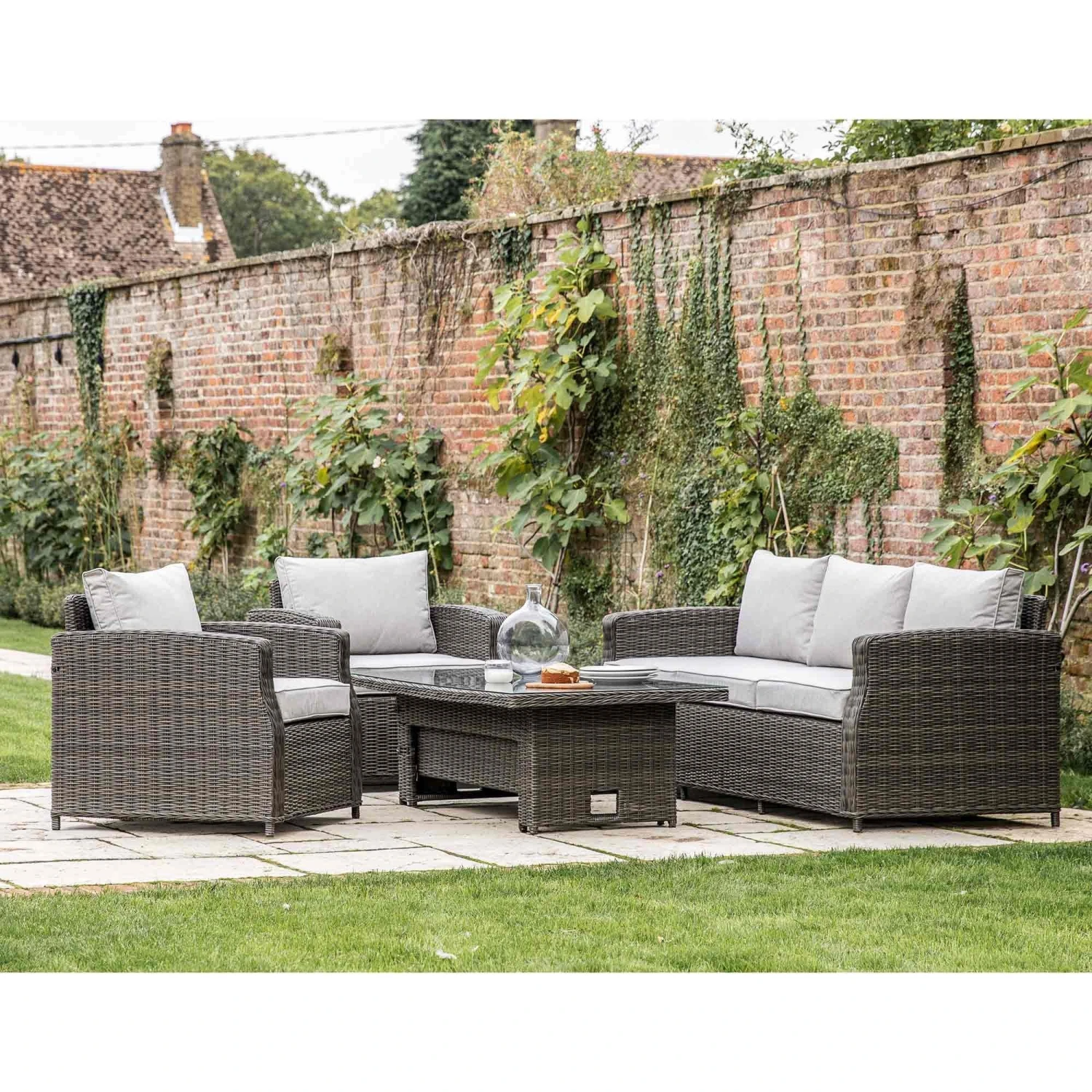 Corse Natural Rattan 3 Seater Dining Set With Rising Table 1 Corse Natural Rattan 3 Seater Dining Set With Rising Table
