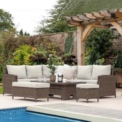 Corse Natural Rattan Rectangle Dining Set With Rising Table