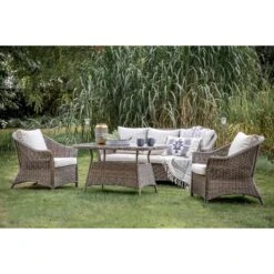 Corse Natural Rattan Rounded Sofa Dining Set