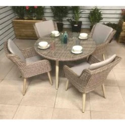 Danielle Grey Rattan 4 Seater Round Dining Set