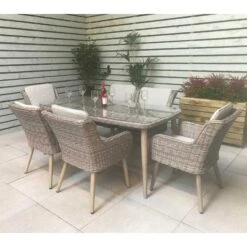 Danielle Grey Rattan 6 Seater Rectangular Dining Set