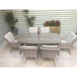 Danielle Grey Rattan 6 Seater Rectangular Dining Set -Garden Furniture Sales danielle grey rattan 6 seater rectangular dining set p78429 133901 zoom