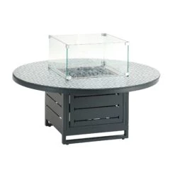 Dark Grey Outdoor Round Coffee Table With Firepit