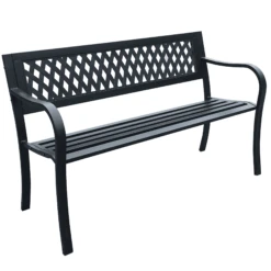 Durable Plastic Lattice Garden Bench In Black