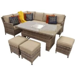 Edwina Natural And Grey Rattan Corner Sofa Dining Set With Lift Table -Garden Furniture Sales edwina natural and grey rattan corner sofa dining set with lift table p78449 134009 zoom