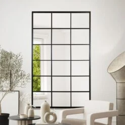 Fenestra Black Modern Window Frame Leaner / Wall Mirror