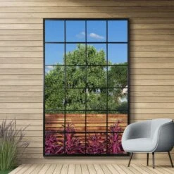 Genestra Black Modern Window Style Garden Wall Mirror