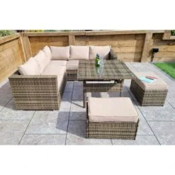 Georgia Brown Rattan Compact Corner Sofa Dining Set With 2 Benches -Garden Furniture Sales georgia brown rattan compact corner sofa dining set with 2 benches p78474 134358 zoom