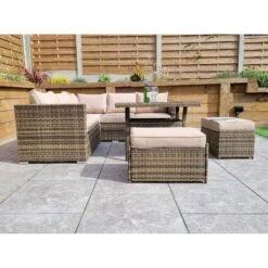 Georgia Brown Rattan Compact Corner Sofa Dining Set With 2 Benches -Garden Furniture Sales georgia brown rattan compact corner sofa dining set with 2 benches p78474 134360 zoom