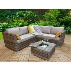 Georgia Brown Rattan Corner Sofa Set With Ice Bucket Coffee Table