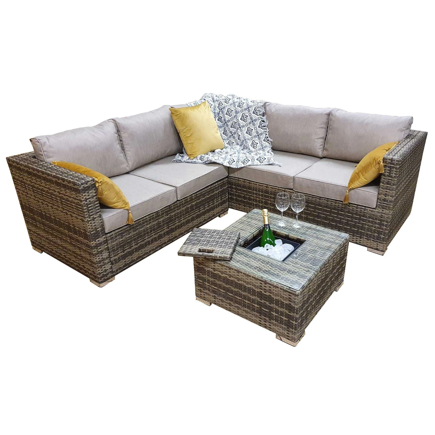 Georgia Brown Rattan Corner Sofa Set With Ice Bucket Coffee Table 4 Georgia Brown Rattan Corner Sofa Set With Ice Bucket Coffee Table - Image 4