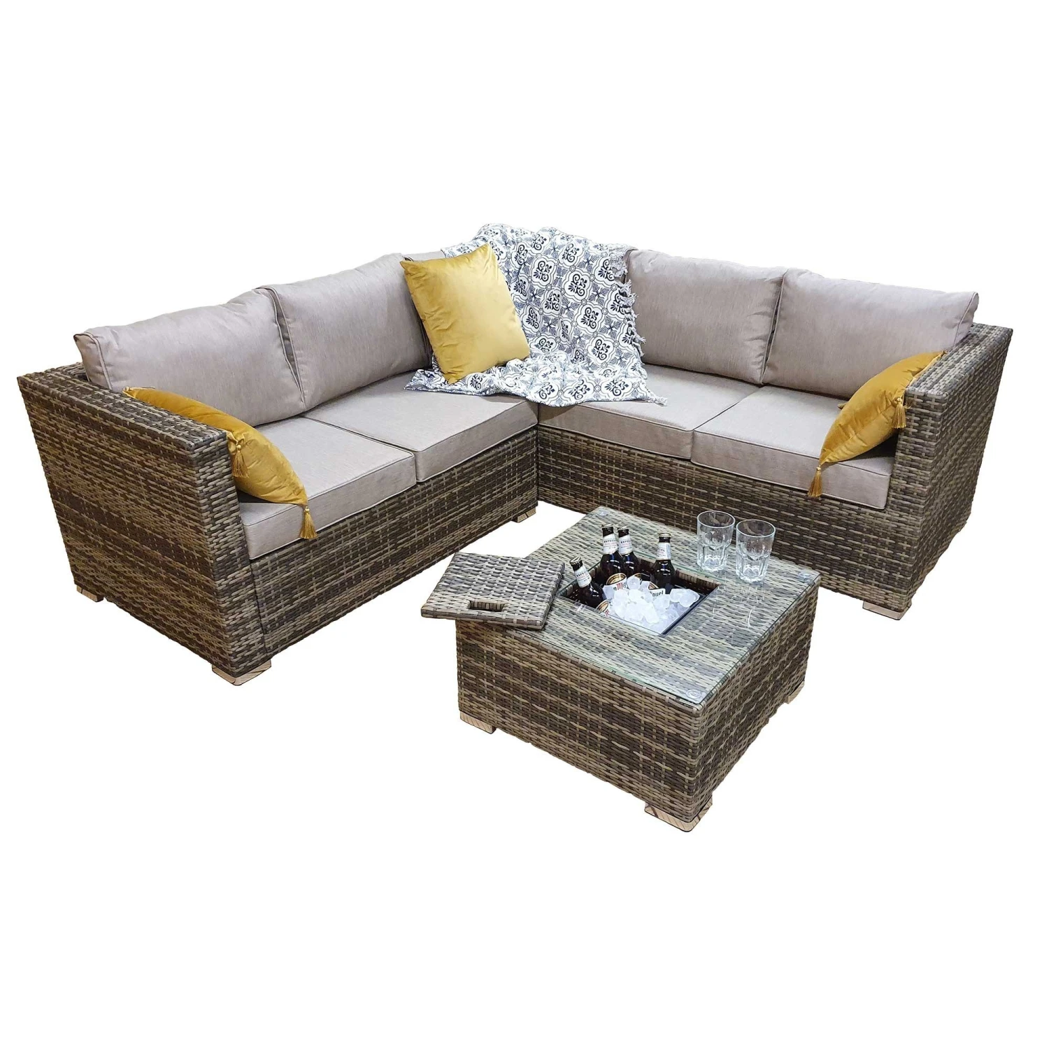 Georgia Brown Rattan Corner Sofa Set With Ice Bucket Coffee Table 5 Georgia Brown Rattan Corner Sofa Set With Ice Bucket Coffee Table - Image 5