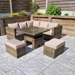 Georgia Nature Brown Corner Sofa With 2 Ottomans And Dining Table With Ice Bucket -Garden Furniture Sales georgia nature brown corner sofa with 2 ottomans and dining table with ice bucket p83635 173063 zoom