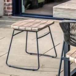 Iron And Teak Outdoor Stool