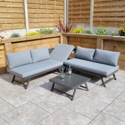 Kimmie Grey Aluminium Corner Sofa With Adjustable Head Rest