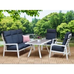 Kimmie White Aluminium 5 Seater High Back Sofa Dining Set